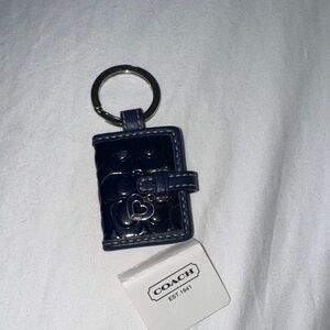 Coach Navy Blue Keychain with Heart Accent